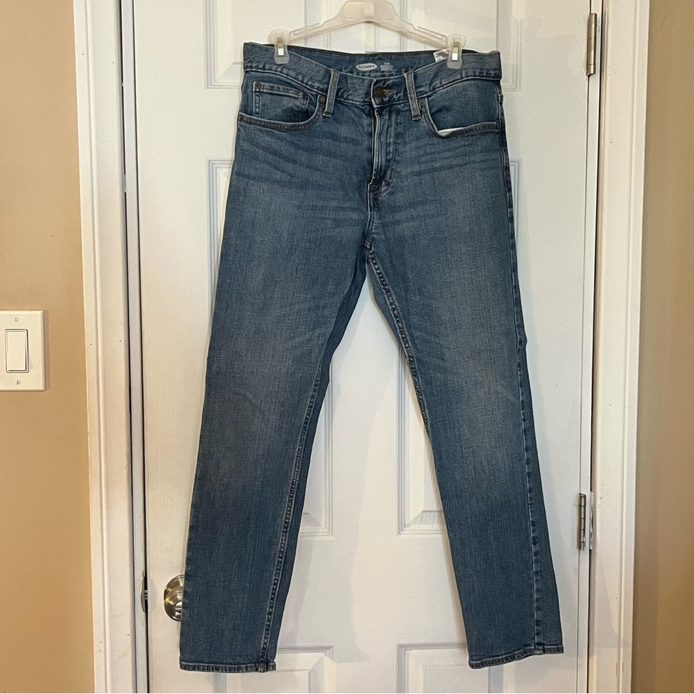 Blue Straight Leg Jeans with Medium Wash